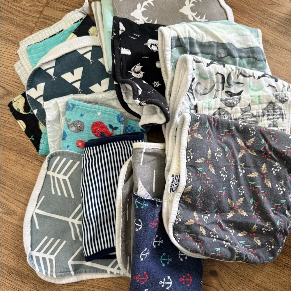Multi-Pattern Baby Burp Cloths Set - Gray, Navy & Teal